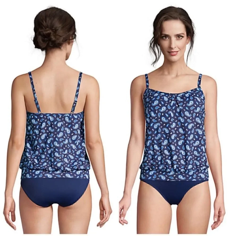 Land’s End Blouson paisley print soft cup adjustable tankini various sizes